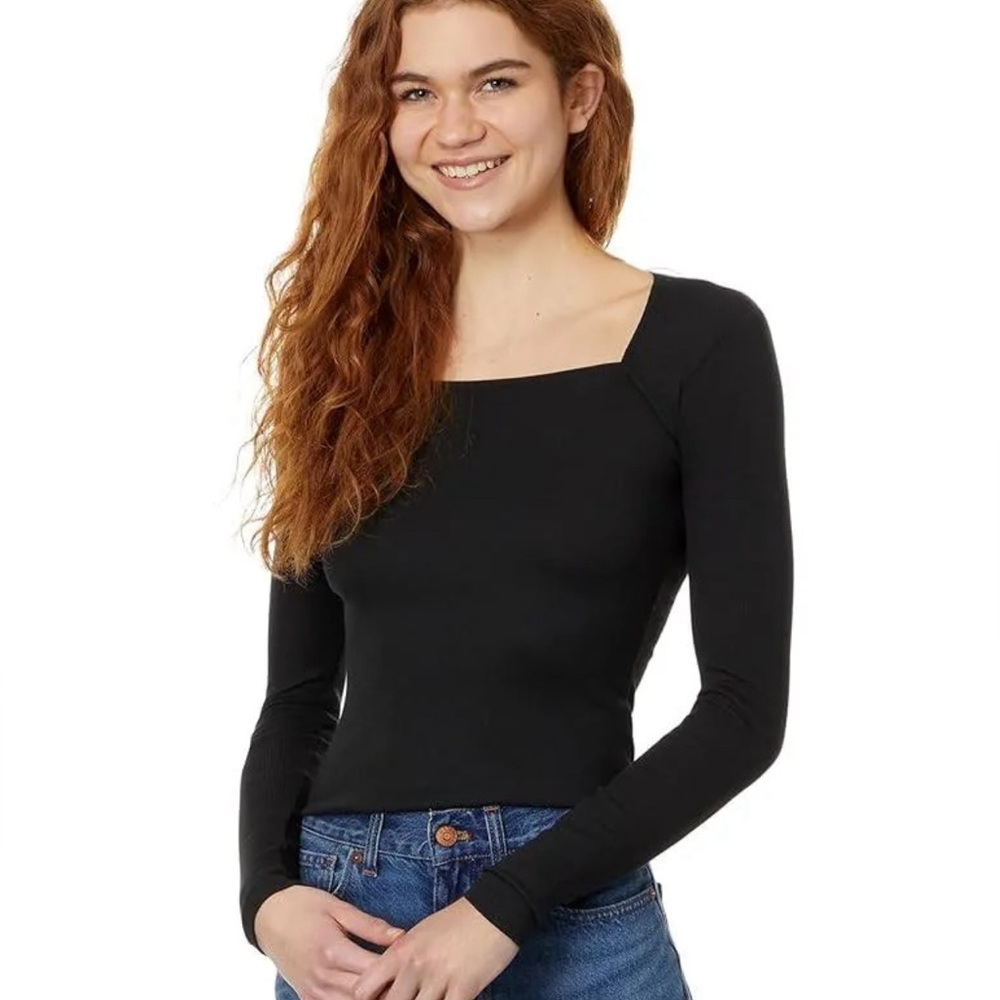 Madewell Square-Neck Long-Sleeve Crop Tee in Sleek Top Size Small
